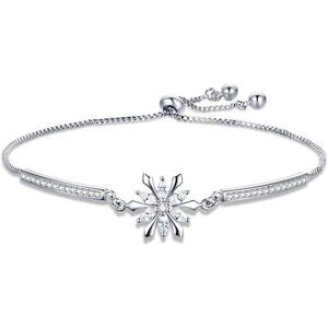 Elegant White Gold Plated Snowflake Tennis Bracelet for Women - Adjustable Chain